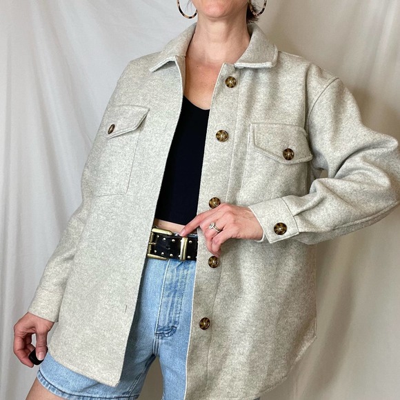 New Look Jackets & Blazers - New Look oatmeal shacket oversized shirt jacket button front oat neutral 6 S